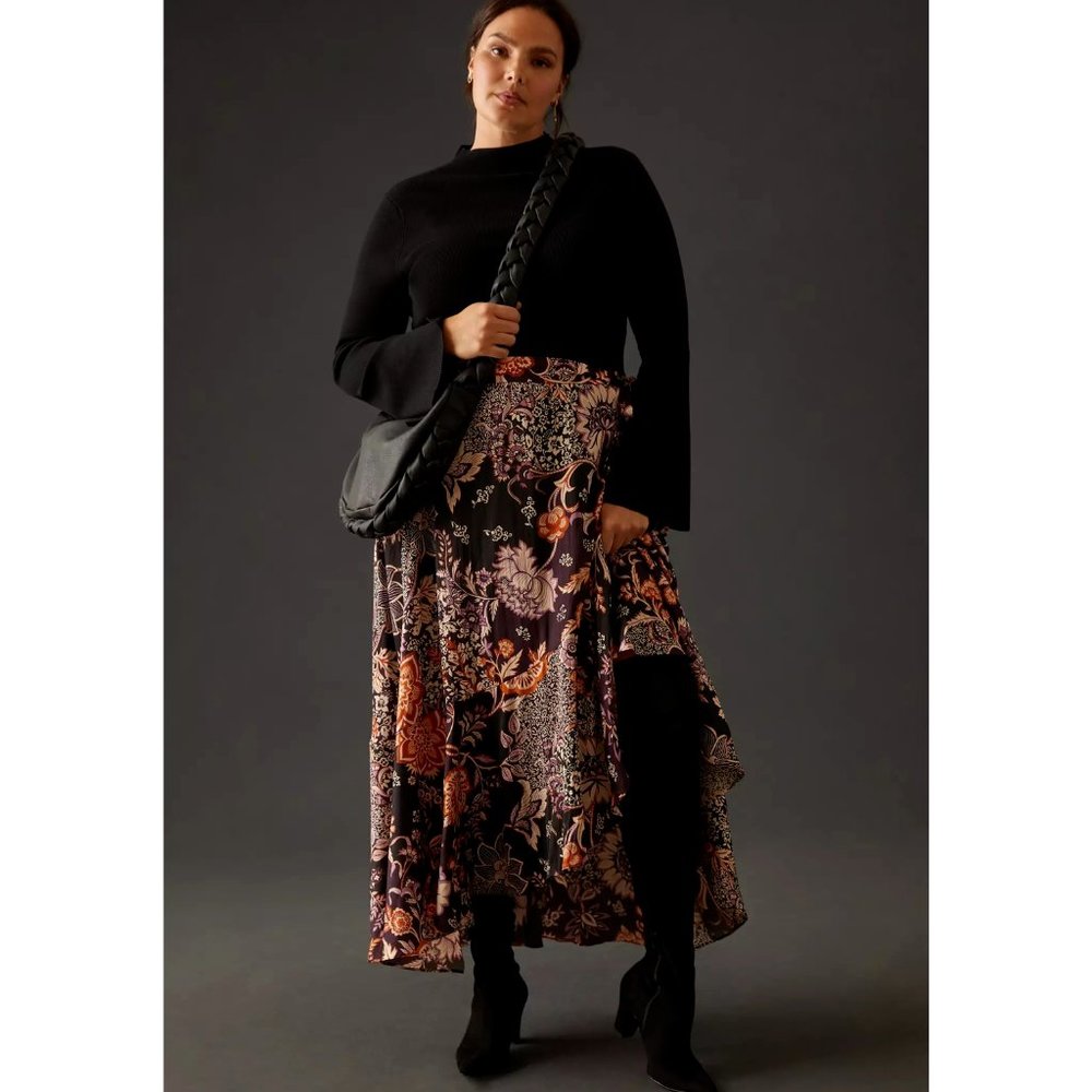 Anthropologie Maeve 1X NWT Ruffled Wrap Maxi Skirt Floral Ruffle Plus Size New - Picture 2 of 9